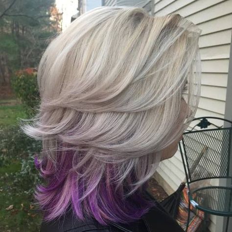 Blonde And Purple Hair, Peek A Boo Highlights, Blonde And Purple, Blonde Layered Hair, Peekaboo Highlights, Balayage Bob, Peekaboo Hair, Lavender Hair, Hair Color For Women