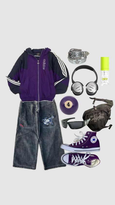 Billie Eilish Outfits, Baggy Outfit Ideas, Street Style Outfits Casual, Purple Streetwear, Purple Outfit, 2000s Fashion Trends, Slay Outfits, Concept Clothing, Outfit Inspo Casual