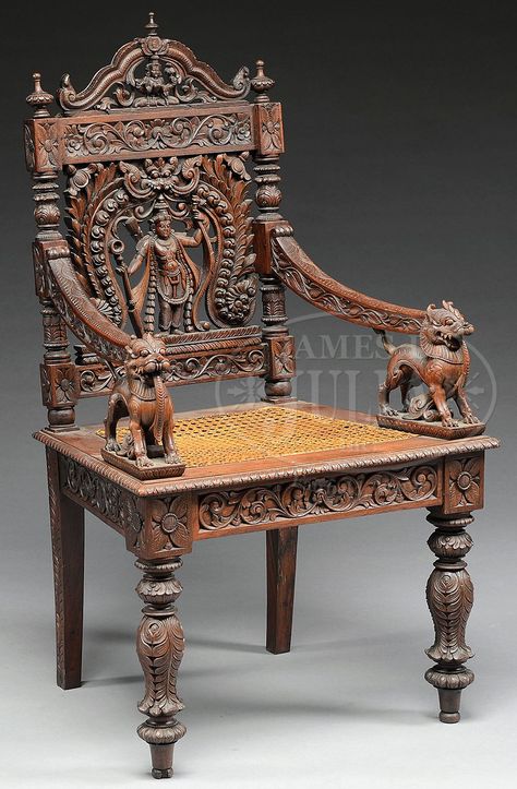 FINE CARVED TEAK ARMCHAIR. French Farmhouse Table, Wood Carving Furniture, Carved Chairs, Chair Design Wooden, Fantasy Furniture, Upscale Furniture, Teak Armchair, Carved Furniture, Victorian Furniture