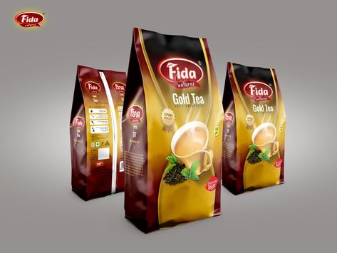 Fida Gold Tea | Tea Packet Design by M Kalim on Dribbble Tea Pouch Design, Tea Packing, Tea Pouch, Packet Design, Tea Package, Tea Packaging Design, Sage Plant, Pouch Design, Gold Tea