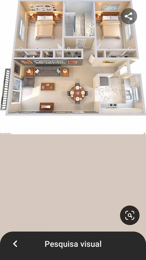 Small Two Bedroom Apartment, 2 Bedroom House Design, Small Apartment Plans, Small House Blueprints, Two Bedroom Apartment, Three Bedroom House Plan, Small House Layout, Two Bedroom House, Tiny House Layout