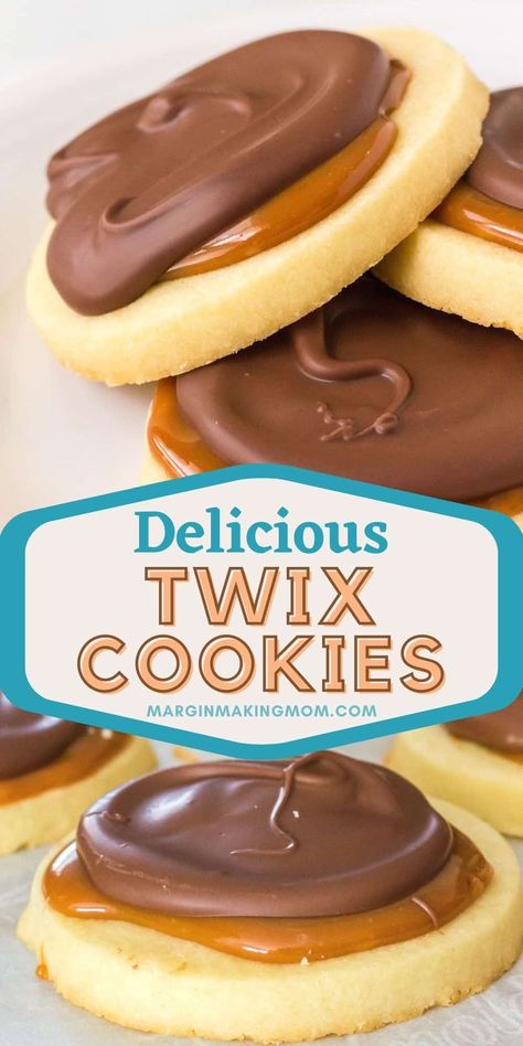 You won't believe how good these Twix cookies are! A tender shortbread base is topped with gooey caramel and melted milk chocolate, creating a cookie with all the trimmings of your favorite candy bar! They're a unique cookie recipe, making them perfect for a cookie swap or get-together. Unique Cookie Recipe, Chocolate Caramel Cookies, How To Melt Caramel, Gooey Caramel, Buttery Shortbread Cookies, Twix Cookies, Cookie Recipes Unique, Unique Cookies, Caramel Cookies