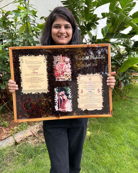 We called this as masterpiece ❤️❤️ turned out sooo beautiful and elegant ❤️🌺 We preserved their wedding garland and wedding card in such beautiful way hope you all liked the way it turned out ✨💕 Anniversary gift, unique gift , unique birthday gift, unique gifts for husband, unique anniversary gift, unique housewarming gift, resin art bangalore, resin art india, bangalore resin art, wedding varmala preservation Resin Gift For Husband, Wedding Card Preservation, Resin Wedding Card, Varmala Preservation Ideas, Varmala Resin Art, Varmala Preserve In Resin, Wedding Varmala, Varmala Preservation, Birthday Gifts For Boyfriend Diy