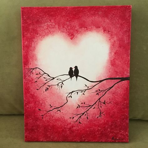 For our niece, Jenny, married on St. Valentine's Day فن الرسم بالمسامير, Love Canvas Painting, Valentines Day Drawing, Valentines Watercolor, Painting Ideas For Beginners, صفحات التلوين, Simple Canvas Paintings, Cute Canvas Paintings, Easy Canvas Art