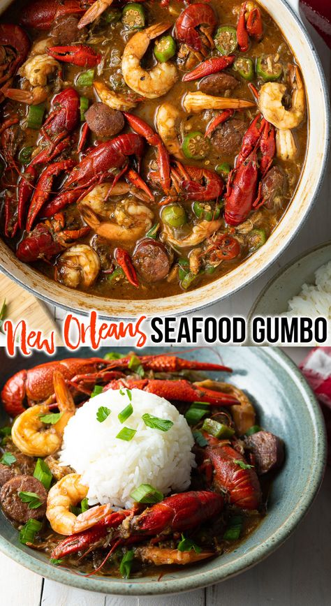 How to Make Authentic New Orleans Seafood Gumbo - This homemade gumbo recipe is loaded with lots of fresh seafood and intense Cajun flavors for a zesty taste of Louisiana. #seafoodgumbo #authenticgumbo #neworleansgumbo #cajungumbo #homemadegumbo #gumborecipe #aspicyperspective #neworleans #cajun #gumbo #seafood #crawfish #crab Seafood Gumbo Recipe Authentic, New Orleans Seafood Gumbo, Gumbo Recipe Authentic, Seafood Gumbo Recipe Easy, Louisiana Seafood Gumbo, Gumbo Seafood, Homemade Gumbo, Cajun Gumbo Recipe, Gumbo Recipe Easy