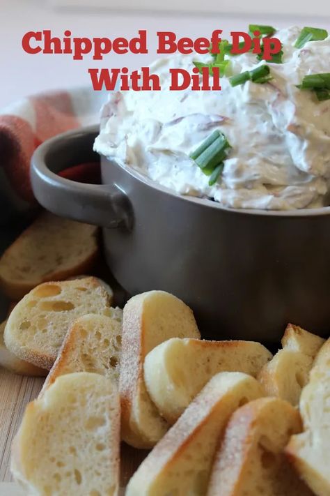 This Chipped Beef Dip With Dill is great to serve with baguettes, chips or veggies. So easy to throw together and great for a holiday party or pot luck get together. You will be a hit for sure. Rye Boat Dip Recipe, Dip With Bread, Dried Beef Recipes, Chipped Beef Dip, Boat Dip, Bread Dips Recipes, Harvest Meals, Butter Slime Recipe, Dill Dip Recipes