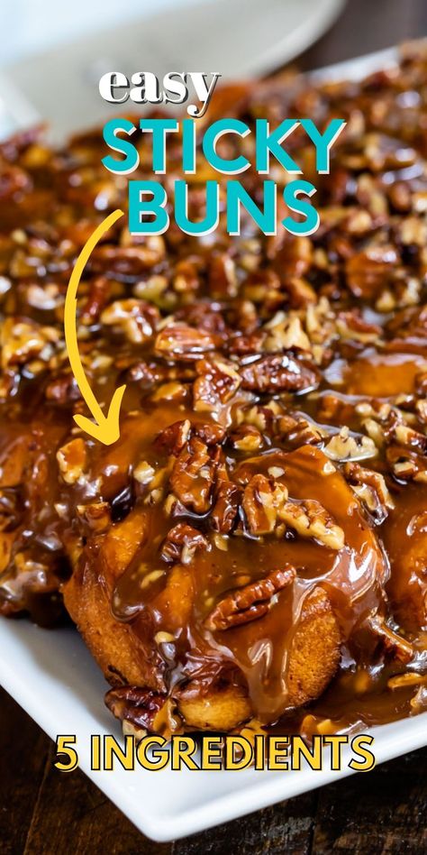 5 Ingredient Sticky Buns, Sticky Buns Rhodes Rolls, Sticky Bun Casserole, Sticky Buns With Rhodes Rolls, Upside Down Sticky Buns, Raisin Sticky Buns, Crescent Roll Sticky Buns, Pecan Rolls Recipe Sticky Buns Easy, Caramel Sticky Buns Recipe