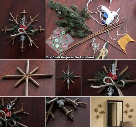 How to DIY Rustic Twig Snowflake Ornament | www.FabArtDIY.com LIKE Us on Facebook ==> https://www.facebook.com/FabArtDIY Stick Snowflakes Diy, Twig Ornaments Diy, Twig Ornaments, Deco Noel Nature, Diy Snow, Pine Cone Christmas Tree, Snowflake Craft, Homemade Christmas Decorations, Cone Christmas Trees