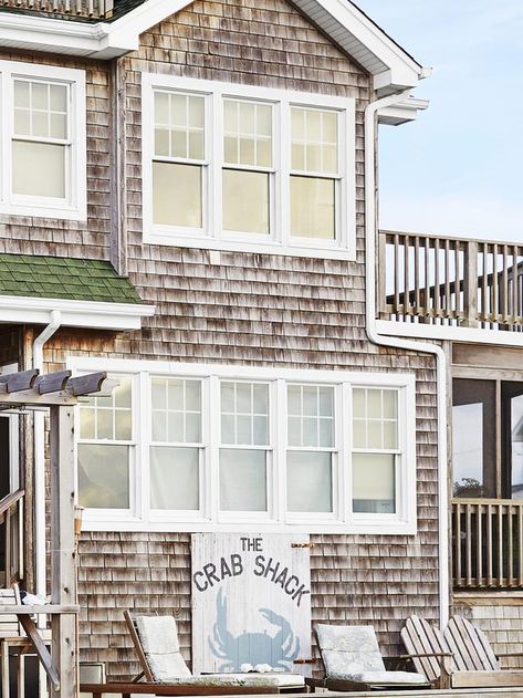 Exterior - A New House With Old Charm on HGTV Beach House Siding Exterior, Cedar Shake Beach House, Nj Beach House, Shake House, Porch Pictures, Dune House, Cedar Shake Siding, Siding Ideas, New Jersey Beaches