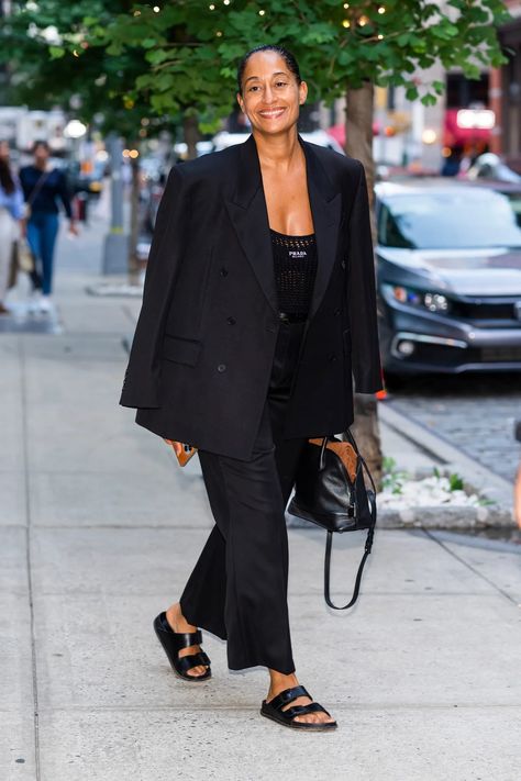 Tracee Ellis Ross Style, Black Birkenstocks, Tracee Ellis Ross Fashion, Timeless Boots, Luxury Wardrobe, Monochromatic Outfit, Tracee Ellis Ross, All Black Looks, Ashley Olsen