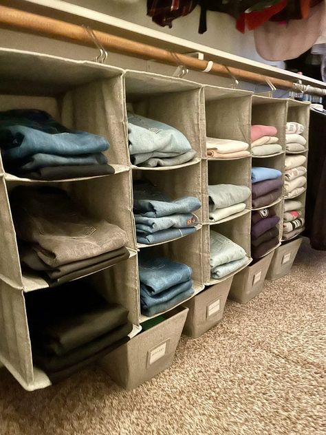 organized sweaters on hanging shelf Hoodie Storage Ideas Closet, Organize Hoodies In Closet, Hoodie Organization Ideas, Sweatshirt Organization Ideas, Walk In Closet Organization, Closet Organization Hacks, Running In Heels, Coat Closet Organization, Boys Bedroom Makeover