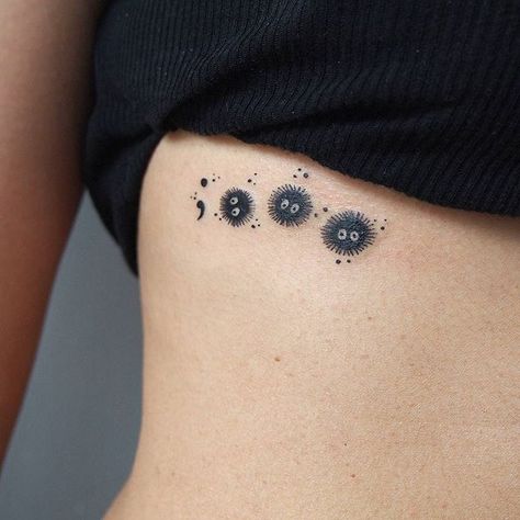 Ghibli Tattoo Ideas, Studio Ghibli Tattoo Ideas, Totoro Soot Sprites, Tatuaje Studio Ghibli, Studio Ghibli Tattoo, Forest Spirits, Soot Sprite, Ghibli Tattoo, Tattoo Trend