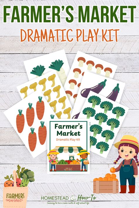 As autumn harvests roll in and farmer's markets pop up with abundance, what better way for children to engage with this vibrant season than by running their very own market stall? That's right—we're offering our Farmers Market Play Area, Farmers Market Printables Free, Farmers Market Dramatic Play Preschool Free Printables, Farmers Market Activities For Toddlers, Pretend Play Free Printables, Free Dramatic Play Printables, Farmers Market Preschool, Farmer Market Display Ideas, Farmers Market Dramatic Play