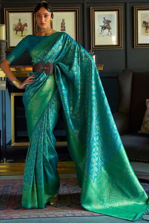 Green Kanjivaram Saree, Lavender Gown, Party Wears, Saree Women, Desi Dress, Kanjivaram Saree, Indian Saree Blouse, Green Saree, Dresses Indian