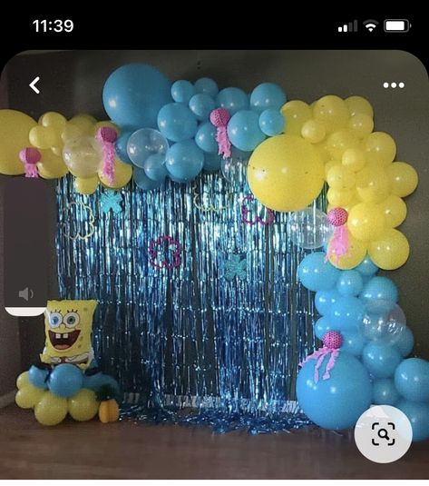 Spong Bob Birthday Party, Spongebob Backdrop For Birthday, Spongebob Photo Backdrop, Spongebob Backdrop Ideas, Spongebob Birthday Party Backdrop, Spongebob Party Backdrop, Spongebob Squarepants Party Decorations, Spongebob Balloon Decorations, Spongebob Party Invitations