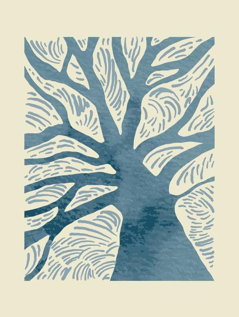 Tree Pattern Drawing, Abstract Tree Illustration, Abstract Nature Drawing, Tree Illustration Simple, Aesthetic Design Patterns, Linocut Prints Ideas Simple, Tree Illustration Design, Linocut Tree, Tree Linocut