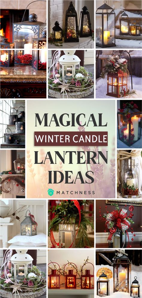 Diy Xmas Lanterns, Winter Lantern Decor Ideas, Christmas Candle Lantern, Lantern Ideas For Christmas, Lantern Christmas Centerpieces, Outdoor Lantern Christmas Decor, How To Decorate Lanterns For Christmas, Lantern Centerpieces Christmas, Lantern Ideas Decorative