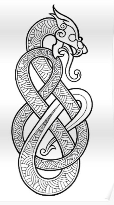 Celtic Snake Design, Celtic Snake Tattoo, Viking Snake Tattoo, Viking Designs Pattern, Nordic Snake, Nordic Knotwork, Viking Wood Carving, Jormungandr Tattoo, Viking Dragon Tattoo