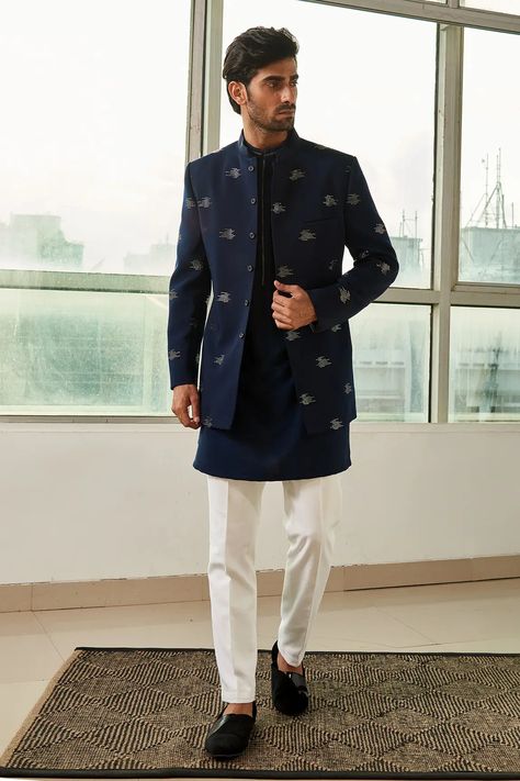 Buy Tisa - Men Blue Viscose Polyester Embroidered Bandhgala And Kurta Set Online | Aza Fashions Men’s Koti Kurta, Men’s Bandhgala, Indowestern Kurta For Men, Indian Wedding Outfits Men Guest, Bandgala Suit For Men, Tilak Dress For Men, Indian Suits For Men, Kurta For Wedding For Men, Summer Wedding Outfits Indian Men