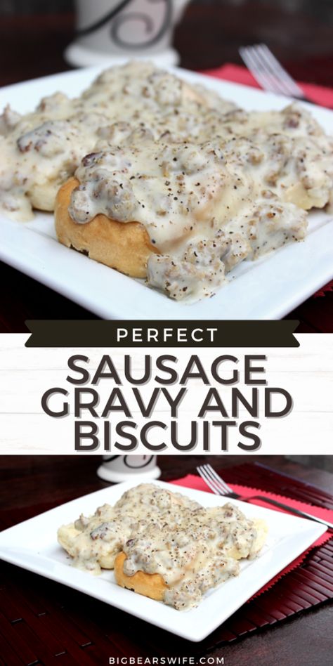 White Sausage Gravy Recipe, Gravy And Biscuits Recipe, White Sausage Gravy, Recipe For Biscuits, Best Sausage Gravy Recipe, Southern Sausage Gravy, Gravy And Biscuits, Country Sausage Gravy, Best Biscuits And Gravy