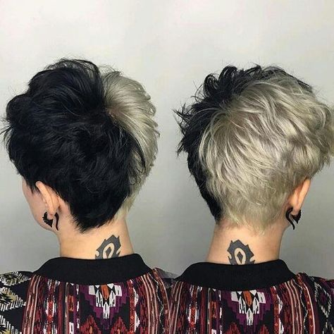 Half And Half Hair, Dyed Hair Men, Androgynous Hair, Split Dyed Hair, Haircut 2024, Short Grunge Hair, Edgy Pixie Cuts, Edgy Pixie, Split Hair