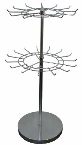 Spinner Rack Spinning Rack Wire Display Counter Top - Chrome 2-tier w/ 27 hooks - $32 Spinning Display, Store Shelves Design, Vendor Displays, Necklace Displays, Rummage Sale, Display Counter, Jewelry Rack, Counter Display, Women Hats