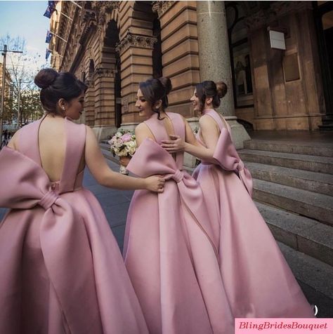 Satin Ankle Length Bridesmaid Gowns Wedding Party Dresses With Big Bow Bridesmaid Dresses Ankle Length, Bridesmaid Dresses Long Blue, Halter Bridesmaid Dress, Custom Bridesmaid Dress, Bridesmaid Gowns, Sleeveless Bridesmaid Dresses, Beautiful Beach Wedding, Wedding Party Dress, Satin Bridesmaid Dresses