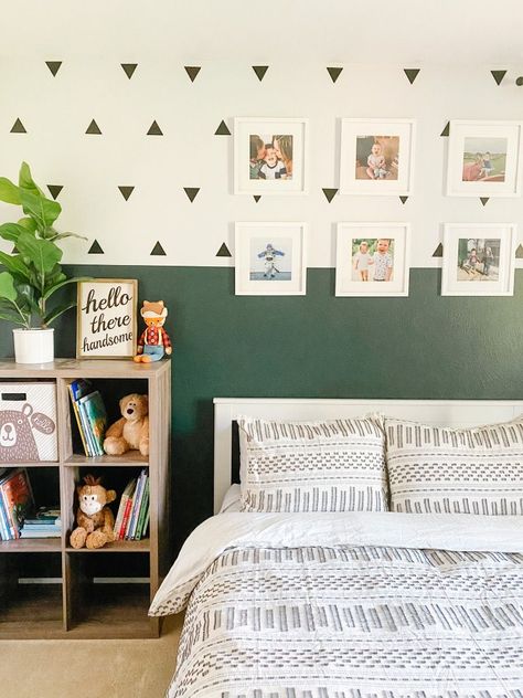 Amazon Boho Bedroom, Boys Boho Bedroom, Colorblock Wall, Green Boys Room, Boy Room Paint, Toddler Boy Room Decor, Boy Toddler Bedroom, Big Boy Bedrooms, Big Kids Room