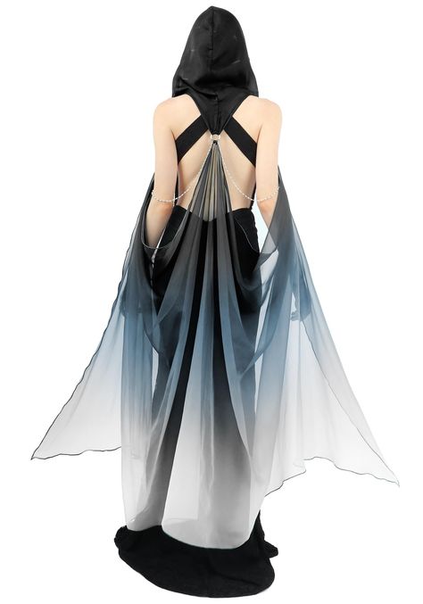 PRICES MAY VARY. Package Includes: 1x chiffon cloak - one size fits most Cool Material: Elf Hood Cape is made of chiffon sheer, lightweight tulle fabric, comfy to touch and wear Gothic Long Cape: Decorated pearl chains on the neck and shoulders paired with gradient black add elegance and mystery to your outfit Occasion: Tulle Off Shoulder Cloak is elegant and vintage, suitable for halloween, christmas, weddings, cocktail parties, fairy/elven/witch cosplay and stage performances Tips: Hand wash i Female Reaper Costume, Super Cool Halloween Costumes, A Knights Tale Costume, Cape Flowing Reference, Elf Princess Cosplay, Scary Christmas Costume, Fantasy Priestess Outfit, Ren Faire Cape, Hecate Goddess Costume