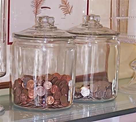 Check Out These 40 Ways To Fill Your Apothercary Jars Change Saving Jars, What To Put In Glass Jars, Glass Jar Decorating Ideas, Jar Filler Ideas, Jar Decorating Ideas, Glass Jar Storage, Apothecary Jars Decor, Money Saving Jar, Change Jar