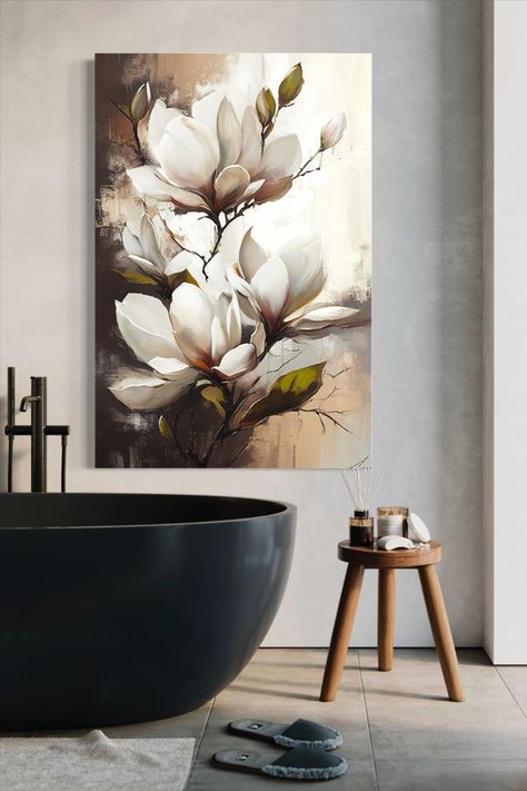 Vintage magnolia blossom oil painting, abstract art print, canvas print, vintage wall decor, abstract wall art, vintage art print Painting Ideas For Beginners, Canvas For Beginners, Painting Ideas, White Flowers, Magnolia, Acrylic Painting, Canvas Painting, Paint, Canvas