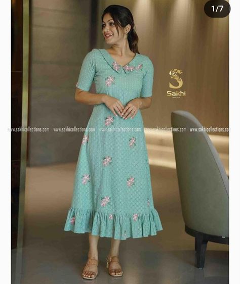 Office Dresses For Women Classy Simple, Kurthi Models Latest Cotton For Stitching, Organza Western Outfits, Cotton Frock Stitching Ideas For Women, Frock Neck Models, Casual Cotton Dresses For Women, Kurthis Models Latest For Stitching, Fancy Kurti Designs Latest Neck Design, Latest Frock Designs For Women Casual