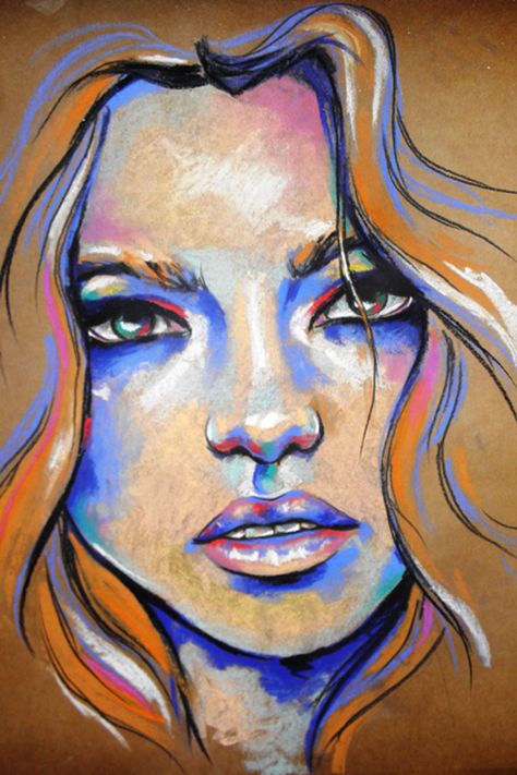 Oil Pastel Face Portraits, Oil Pastel Portrait Faces, Acrilyc Paintings Ideas, Oil Pastel Art Portrait, Chalk Pastel Portrait, Portraits Pastel, Easy Abstract Art, Chalk Pastel Art, Soft Pastels Drawing