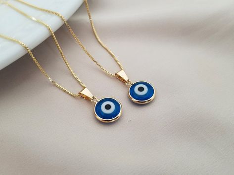 Evil Eye Necklace/ 18K Gold Filled Dainty Necklace | Etsy India Evil Eye Locket, Pendent Designs, Latest Gold Necklace, Arab Gold, Pendent Set, Big Engagement Rings, Silver Chain Pendant, Pendant For Men, Silver Chain For Men