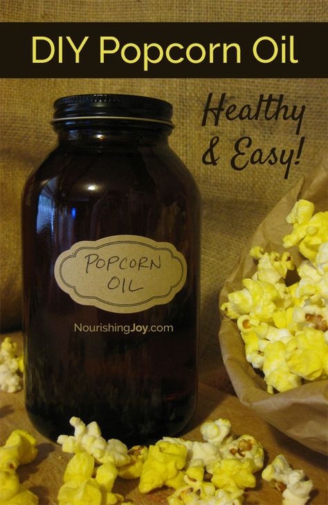 Make your own healthy DIY popcorn oil for delicious popcorn! Popcorn Oil Recipe, Popcorn Homemade, Popcorn Microwave, Popcorn Oil, Shelves Pantry, Popcorn Recipes Easy, Bulk Snacks, Diy Butter, Blue Popcorn