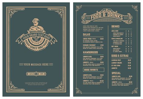 Menu Design Layout, Menu Vintage, Menu Cover Design, Restaurant Card, Restaurant Vintage, Cafe Menu Design, Vintage Template, Bbq Menu, Menu Design Template