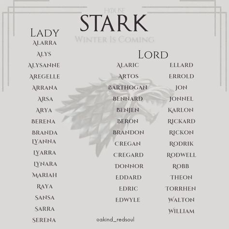 #gameofthrones #houseofthedragon #stark #fantasy #asongoficeandfire #fireandblood #georgerrmartin #asoiaf #got Game Of Thrones North Aesthetic, The Red Wedding Game Of Thrones, Game Of Thrones Name Ideas, Targaryen Names Ideas, Valyrian Names, Targaryen Names, House Stark Aesthetic, Fire Names, Got Aesthetic