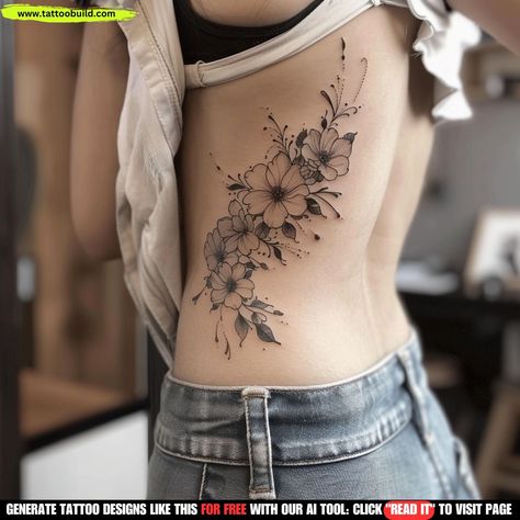 Rib Tattoos For Women - Tattoo Build Rose Side Tattoos Women Ribs, Big Rib Tattoos For Women, Side Tattoos Women Ribs Unique, Floral Rib Tattoos For Women, Woman Rib Tattoo, Female Rib Tattoos, Front Rib Tattoo, Tattoo Ideas Female Side Ribs, Tattoo Ideas Female Ribs