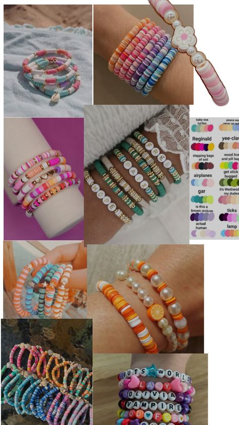 Creator of collage: Me:/                                Hope y’all enjoy these ideas! (I was not the creator of the bracelets, will try to find creators!) Clay Bead Bracelet Ideas, Bead Bracelet Ideas, Clay Bead Bracelet, Clay Bead, Bracelet Ideas, Clay Beads, Bead Bracelet, Beaded Bracelets, The Creator