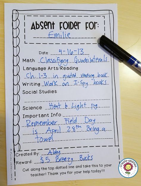 Are you always struggling with what to do with absent student work? NOT ANYMORE! With this FREE download, your 1st, 2nd, 3rd, 4th, 5th, and 6th grade classroom students will be able to quickly and effectively know what they missed and get it turned in. Th Absent Work Organization Elementary, Absent Folder, Absent Folders Classroom, Absent Work Organization, Absent Student Work, Punctuation Anchor Chart, Absent Work, Missing Work, Absent Students