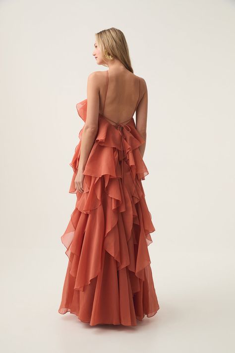 Coral Clay, Layered Maxi Dress, Ruffle Gown, Brunch Wedding, Dress Crafts, Halter Neckline, Womens Maxi Dresses, Formal Event, Evening Gowns