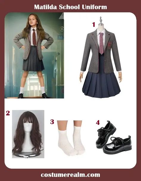 Dress like Matilda from Matilda The Musical, Matilda Costume, Cosplay, Halloween Costume, Fancy Dress, Outfits Guide Crunchem Hall Matilda, Matilda The Musical Costume, Matilda Characters, Matilda Jr, Matilda Broadway, Honey Costume, Matilda Wormwood, Matilda Costume, Outfits Guide