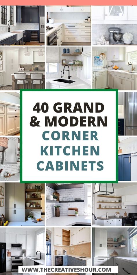 Transform your kitchen with ingenious ideas for corner kitchen cabinets! From clever upper storage solutions to magical organization ideas, learn how to organize your kitchen efficiently. Explore top tips to optimize your kitchen layout. No Corner Cabinet Kitchen, Corner Glass Cabinet Display, Corner Kitchen Cabinets Ideas, How To Organize Kitchen Cabinets Layout, Corner Upper Kitchen Cabinet, Glass Cabinets Display Ideas, Upper Corner Cabinet Ideas, How To Organize Corner Kitchen Cabinet, Corner Glass Cabinet