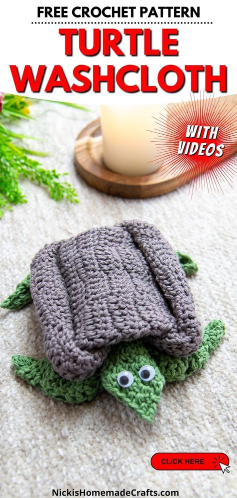 Learn how to Crochet Turtle Washcloth Patterns with this free crochet pattern featuring 3 crochet stitches made into a washcloth or dishcloth square and folded origami style into a turtle. 3 videos are included in this free crochet pattern. #crochet #crocheturtle #crochetwashcloth #crochetdishcloth #crochetorigami Free Crochet Turtle, Easy Squares, Crochet Washcloth Free, Kitchen Crochet, Advanced Crochet, Crochet Animal Amigurumi, Washcloth Pattern, Crochet Dishcloth, Crochet Washcloth