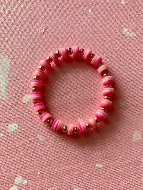 Cheap Pink Polymer Clay Bracelets, Cheap Pink Polymer Clay Beaded Bracelets, Barbie Inspired Clay Bead Bracelet, Trendy Pink Beaded Polymer Clay Bracelets, Preppy Make Bracelet Aesthet, Make Clay Beads, Bracelet Stuff, Flat Beads, Clay Bracelets