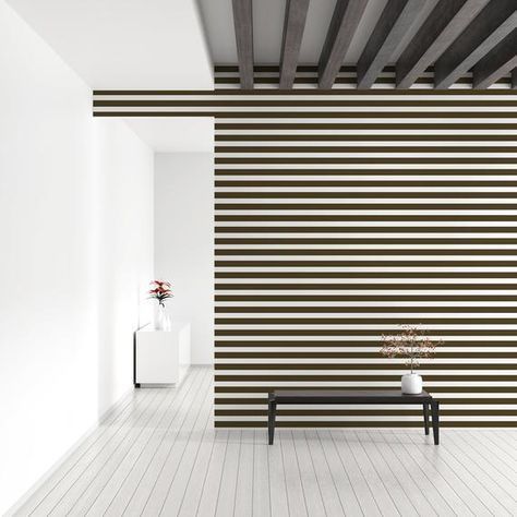 Horizontal Lines In Interior Design, Commercial Lobby Design, Stripe Mural, Striped Walls Horizontal, Brown Striped Wallpaper, Geometric Furniture Design, Creative Wall Design, Geometric Furniture, Interior Elements