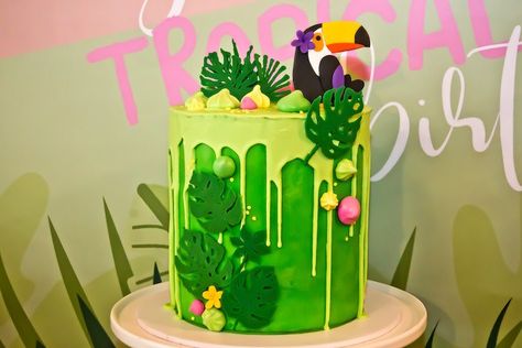 Lovely Toucan party cake! - See More Toucan Party Ideas at B. Lovely Events Encanto Cakes, Toucan Party, Dummy Cake, Planning A Baby Shower, Bird Cake, Island Party, Cactus Party, Fiesta Tropical, 2 Birthday Cake