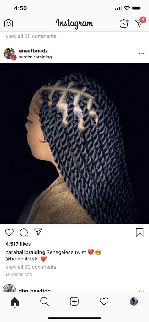 Large Part Twists, Senegalese Twist Hairstyles Large, Medium Knotless Senegalese Twist, Medium Large Senegalese Twist, Knotless Rope Twists, Large Rope Twist Braids, Rope Twists Hairstyles, Large Sengelese Twists, Knotless Senegalese Twist Braids Medium