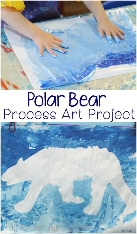 Children can fingerpaint a gorgeous Polar Bear Process Art project using this easy technique. The finished product is stunning! Polar Animals Preschool, Kunst For Barn, Polar Bear Craft, Polar Bear Art, Preschool Art Projects, Art Project For Kids, Polar Animals, Winter Preschool, Project For Kids