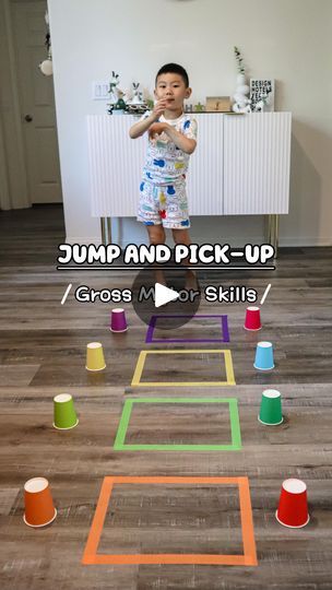 25K views · 699 shares | JUMP AND PICK-UP - Gross Motor Skills 💡See next reel for another play with the same base set-up. 💡Good for kids 2.5 years and up ❤️ You will need: ⭐️Masking tape ⭐️Paper cups Perfect for: 🍎Right and left body coordination 🍎Body control 🍎Distance control Hope this is fun for you and your little one(s), and feel free to save it for later or share with someone who might like it 💕🥰 ❤️Follow for more play ideas❤️ . . . . #preschoolideas #preschoolathome #早教 #educationalplay #earlyeducation #learningthroughplaying #toddlerplayideas #toddlerfun #earlychildhoodeducation #toddleractivities #montessori #diyplay #幼兒教育 #momhacks #grossmotorskills #parentingtips #sahmproblems #steam #bodycoordination #bodybalance #keepkidsbusy #keepkidsactive | Claire | Kids’ Pla Gross Motor Activities For Pre K, Inside Gross Motor Activities Preschool, Physical Activities For Preschoolers Gross Motor, Gross Motor Activities For 2 Year, Physical Activities For Kids Toddlers, Jumping Activities For Toddlers, Jumping Activities For Preschool, Moving Activities For Kids, Physical Development For Preschoolers